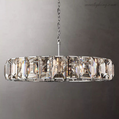 Crystal Prism Ring Chandelier 59-Inch 14-Light Statement Fixture for Dining Room Living Room Foyer Adjustable Height Brass Black Steel