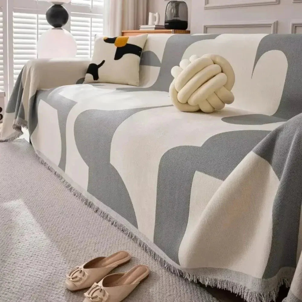 Plush Textured Throw Blanket Plaid Chenille 71x91 Inch for Couch Sofa Bed Layer Green Gray Brown Beige Orange Black Lightweight Home