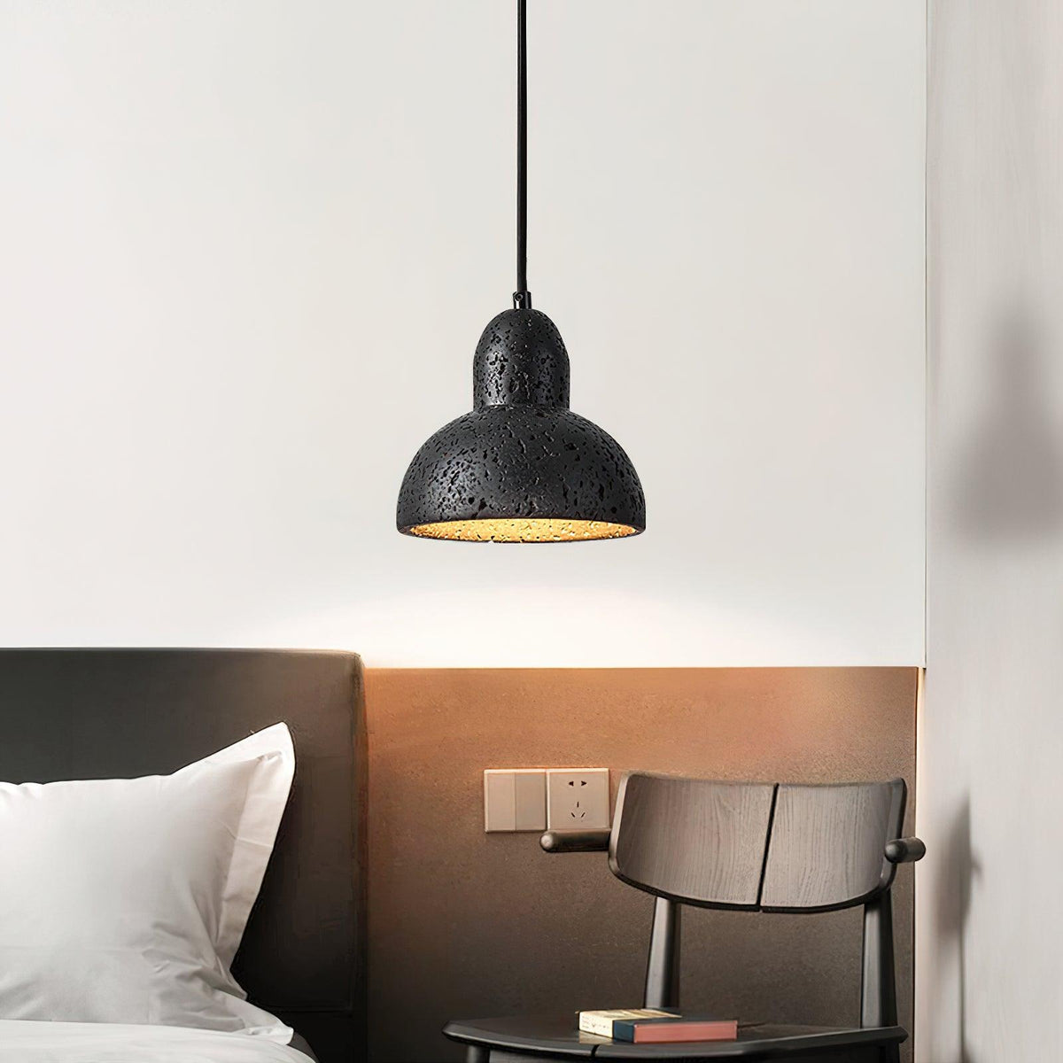 Stone Hanging Lamp E26 40W Natural Texture Overhead Light for Island Counter Breakfast Nook Focused Downlight