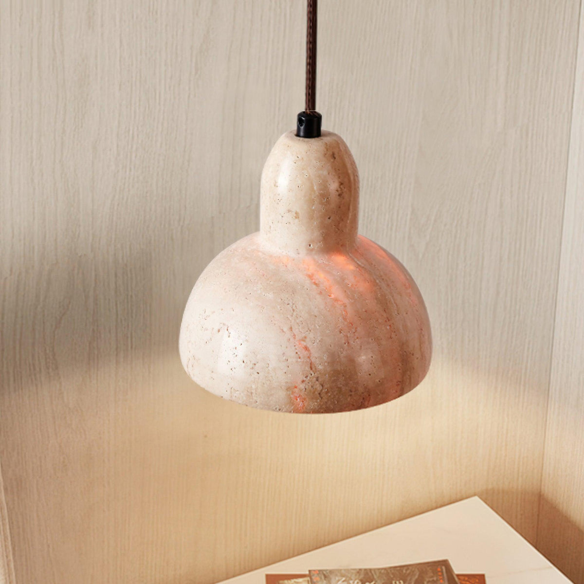 Stone Hanging Lamp E26 40W Natural Texture Overhead Light for Island Counter Breakfast Nook Focused Downlight