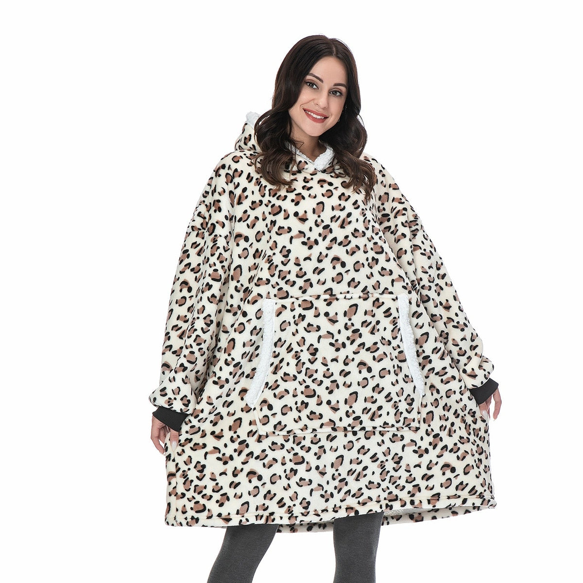 Oversized Wearable Blanket Hoodie with Pocket – Soft Fleece Throw for Couch & Bed – One Size Adults & Teens
