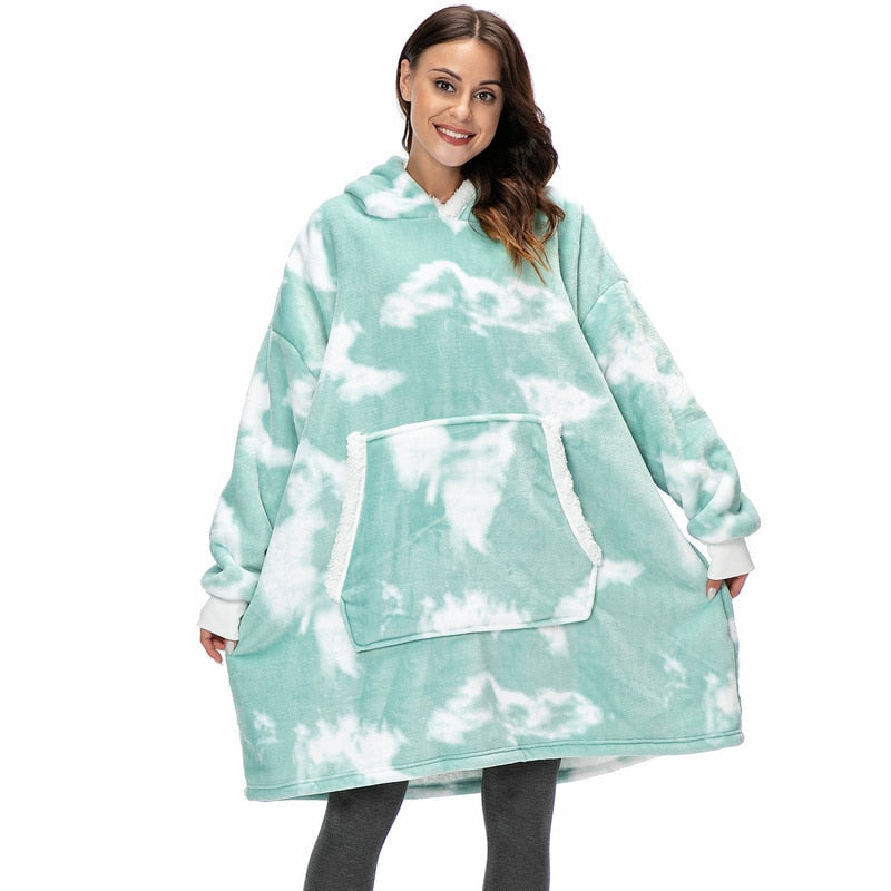 Oversized Wearable Blanket Hoodie with Pocket – Soft Fleece Throw for Couch & Bed – One Size Adults & Teens