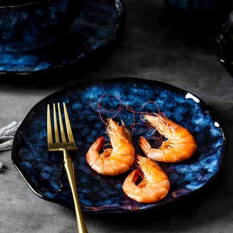 Service de vaisselle en céramique, ensemble de 10 pièces au motif bleu céleste pour dîners de famille, repas décontractés, réceptions formelles, indispensable de cuisine