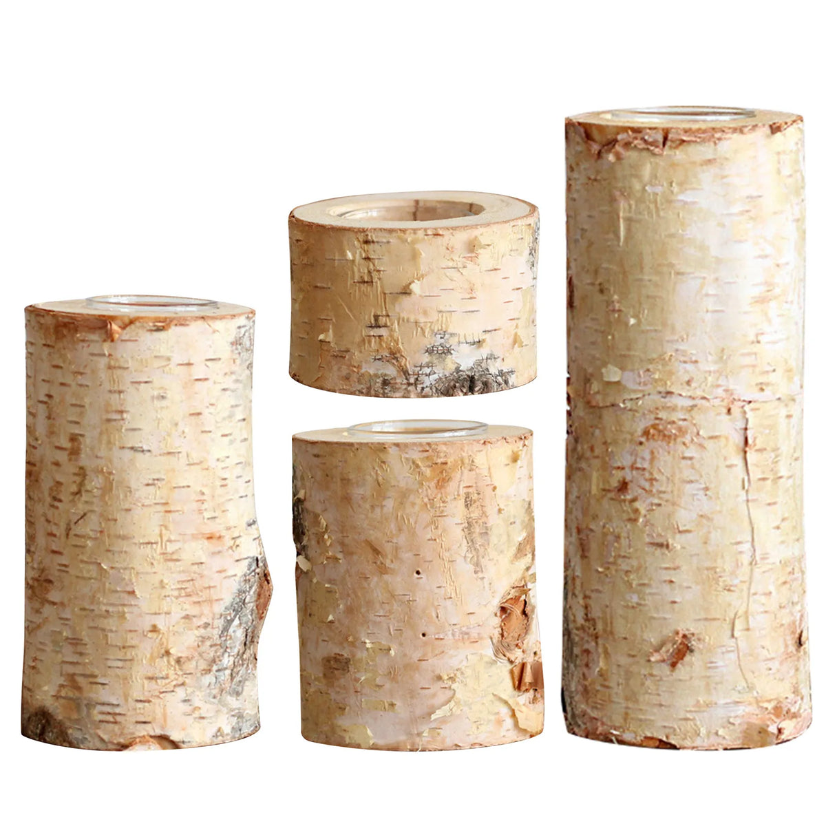 Natural Wood Tealight Holder Rustic Decorative Accent Glass Insert Candle Stand for Dining Table Living Room Mantle Home Decor Centerpiece