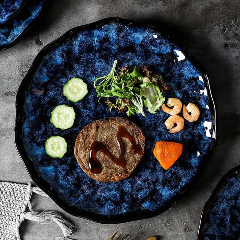 Service de vaisselle en céramique, ensemble de 10 pièces au motif bleu céleste pour dîners de famille, repas décontractés, réceptions formelles, indispensable de cuisine
