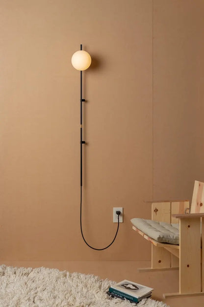 Plug-In Wall Sconce Light with Adjustable Arm for Bedroom Living Room Hallway Office Black White Modern Minimalist Reading Lamp Fixture Easy