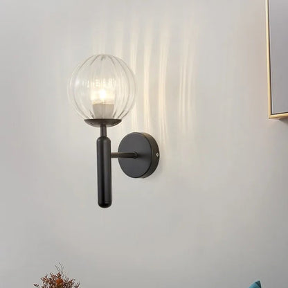 Globe Wall Sconce with 5.5-Inch Glass Shade Black and Gold Finish Bedroom Hallway Ambient Light E14 Socket Modern Minimalist Design for Entr
