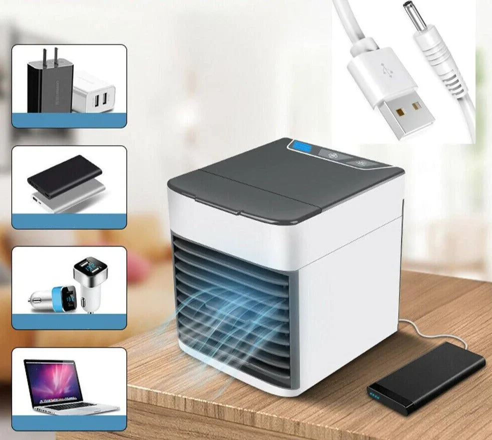 Rafraîchisseur d'air portable | Ventilateur rafraîchisseur évaporatif 3-en-1 avec lumière LED | Conception légère pour un air frais et un confort optimal