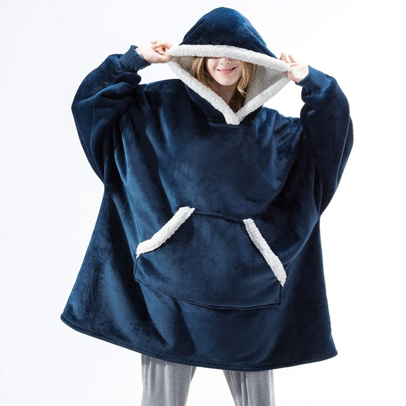Oversized Wearable Blanket Hoodie with Pocket – Soft Fleece Throw for Couch & Bed – One Size Adults & Teens
