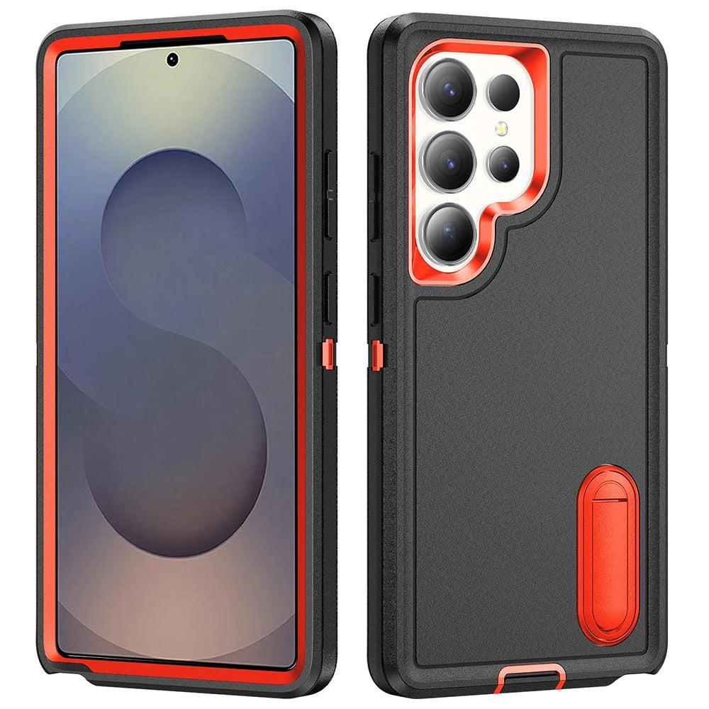 Rugged Armor Phone Case for Samsung Galaxy with Built-In Kickstand & Camera Protection | Military Grade Impact Resistant Cover