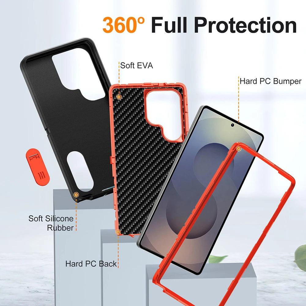Rugged Armor Phone Case for Samsung Galaxy with Built-In Kickstand & Camera Protection | Military Grade Impact Resistant Cover