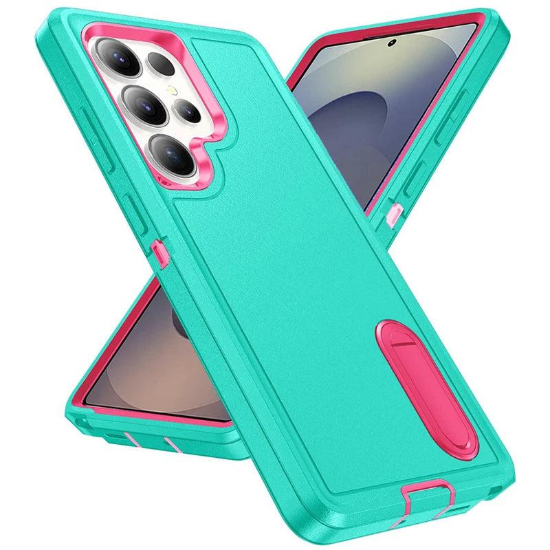 Rugged Armor Phone Case for Samsung Galaxy with Built-In Kickstand & Camera Protection | Military Grade Impact Resistant Cover