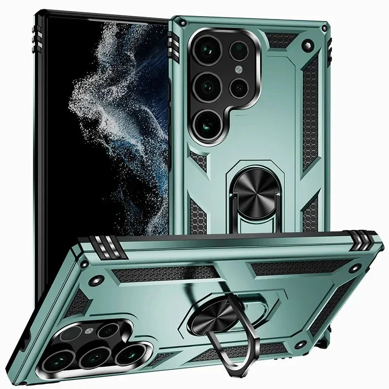 Samsung Galaxy Rugged Case with Ring Stand & Magnetic Mount – Shockproof Hard Shell Cover for Daily Drop Protection