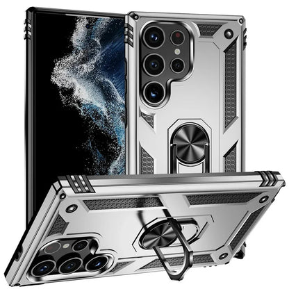 Samsung Galaxy Rugged Case with Ring Stand & Magnetic Mount – Shockproof Hard Shell Cover for Daily Drop Protection