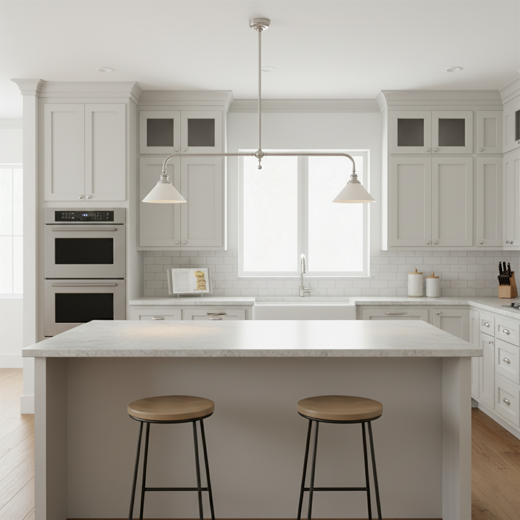 Dual-Head Island Pendant Light with Adjustable Height – Aluminum & Ceramic Shades for Kitchen, Dining Room & Living Space – Dimmable LED Fix
