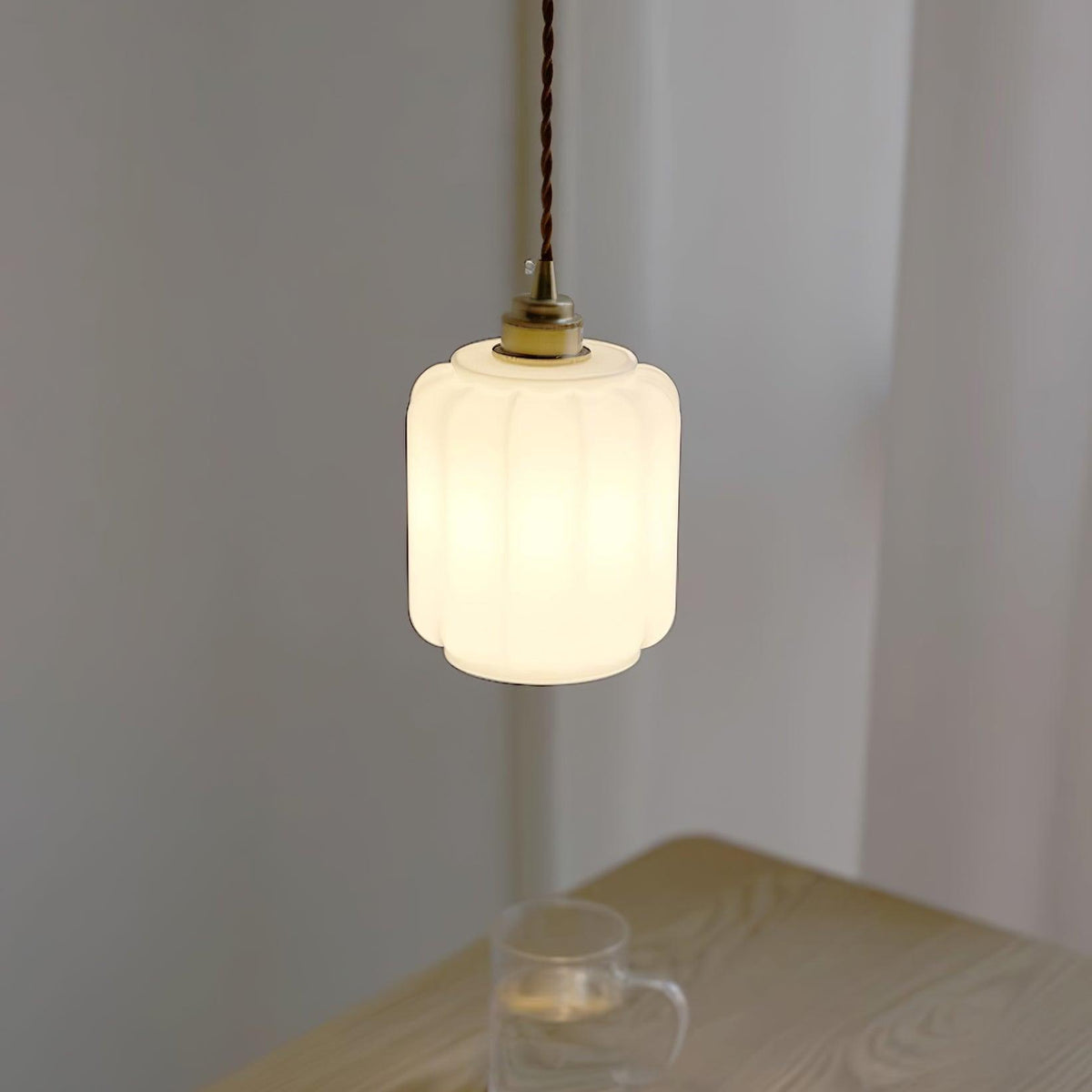 Glass Globe Hanging Light with Adjustable Cord White Brass Ceiling Fixture for Bedroom Dining Room Kitchen Island Brass Finish 6 Inch Pendan