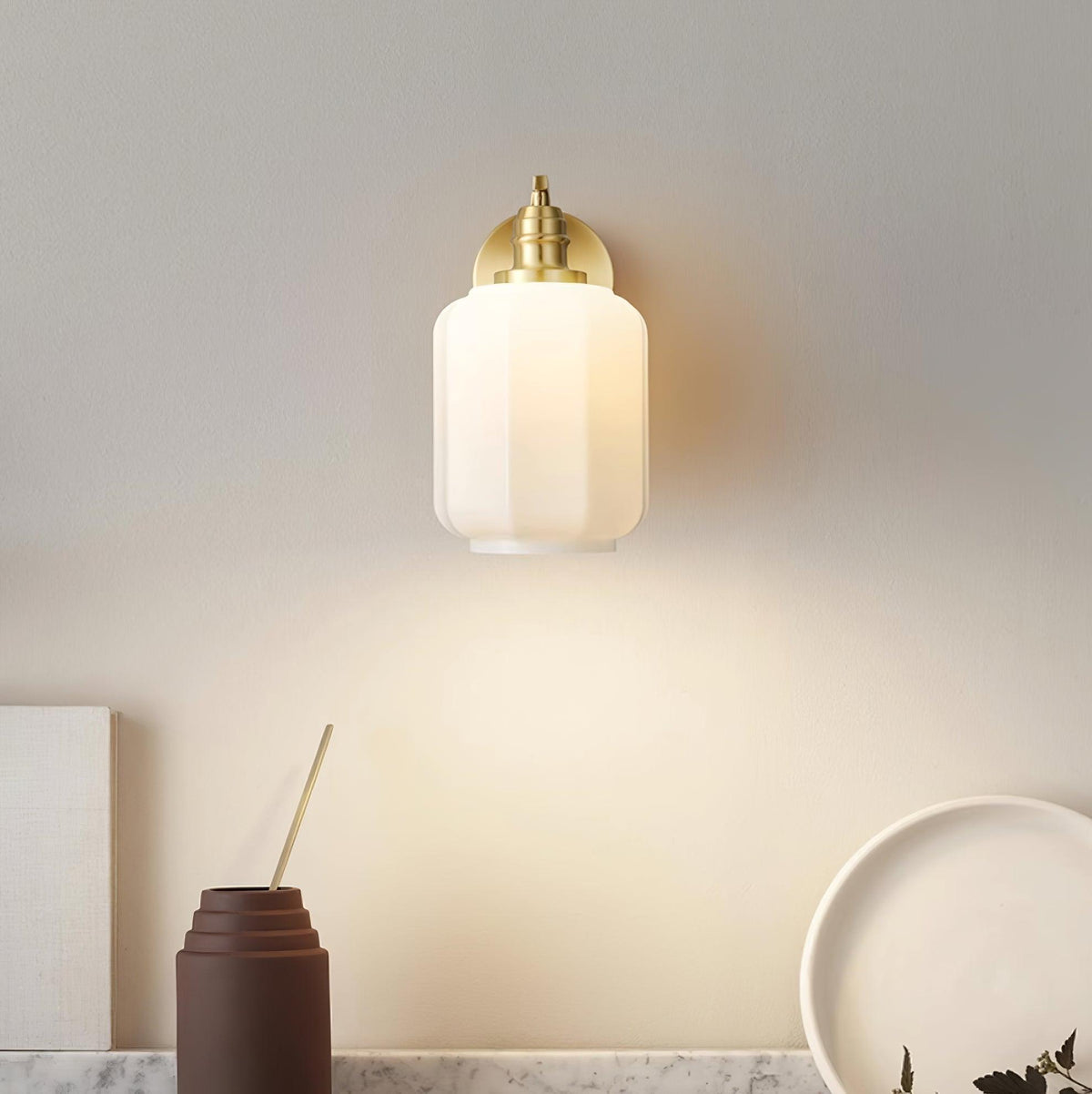 Indoor Sconce Light with Milky Shade and Antique Metal Frame for Hallway Bedroom Living Room Entryway Ambient Glow Fixture 9.8 in Tall