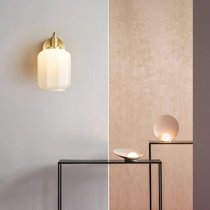 Indoor Sconce Light with Milky Shade and Antique Metal Frame for Hallway Bedroom Living Room Entryway Ambient Glow Fixture 9.8 in Tall
