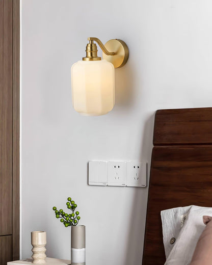 Indoor Sconce Light with Milky Shade and Antique Metal Frame for Hallway Bedroom Living Room Entryway Ambient Glow Fixture 9.8 in Tall