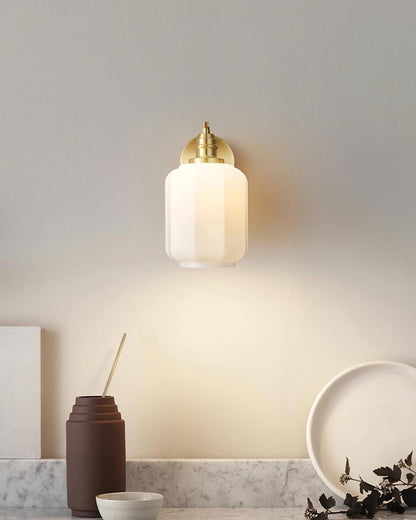 Indoor Sconce Light with Milky Shade and Antique Metal Frame for Hallway Bedroom Living Room Entryway Ambient Glow Fixture 9.8 in Tall