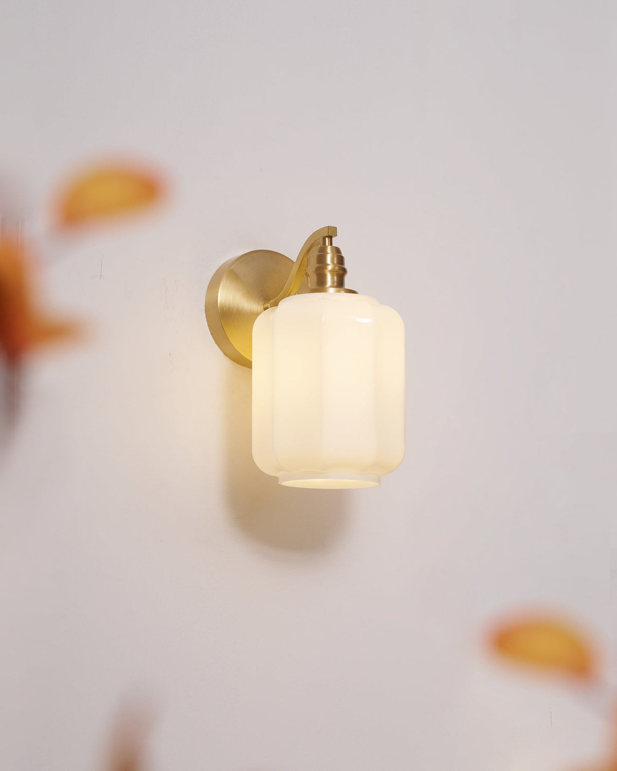 Indoor Sconce Light with Milky Shade and Antique Metal Frame for Hallway Bedroom Living Room Entryway Ambient Glow Fixture 9.8 in Tall
