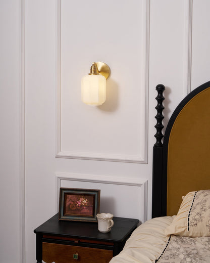 Indoor Sconce Light with Milky Shade and Antique Metal Frame for Hallway Bedroom Living Room Entryway Ambient Glow Fixture 9.8 in Tall