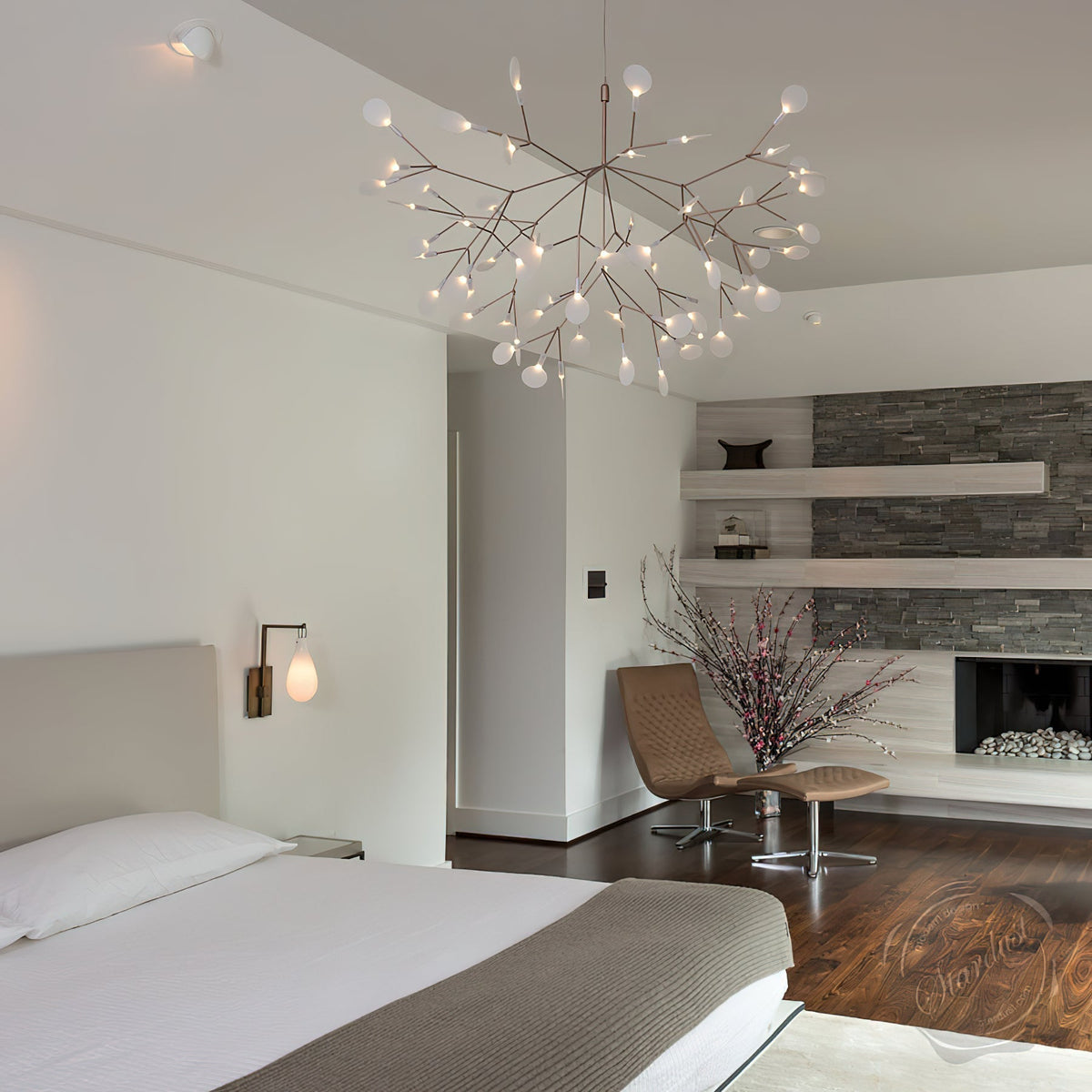Plafonnier LED branche organique en métal blanc et acrylique pour salle à manger à hauts plafonds, lustre moderne décoratif, dimmable, ajustable, S