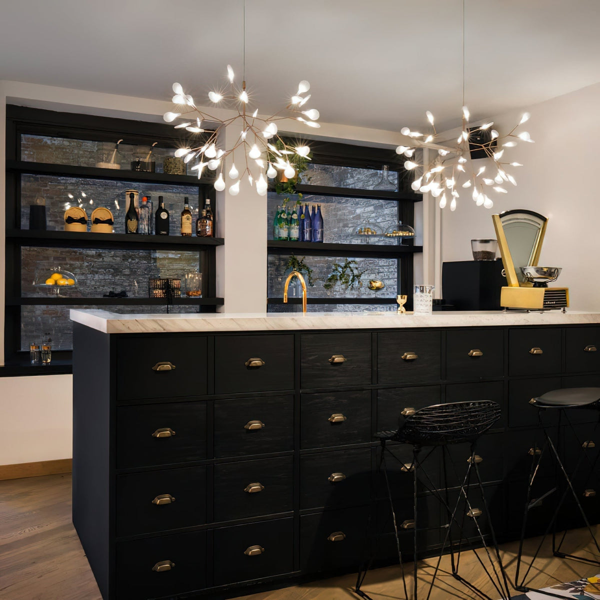 Plafonnier LED branche organique en métal blanc et acrylique pour salle à manger à hauts plafonds, lustre moderne décoratif, dimmable, ajustable, S