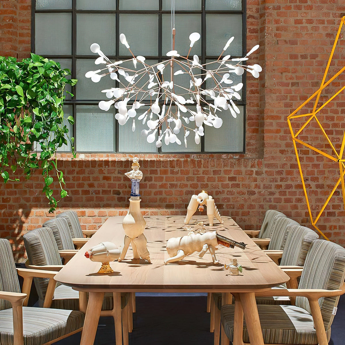Plafonnier LED branche organique en métal blanc et acrylique pour salle à manger à hauts plafonds, lustre moderne décoratif, dimmable, ajustable, S