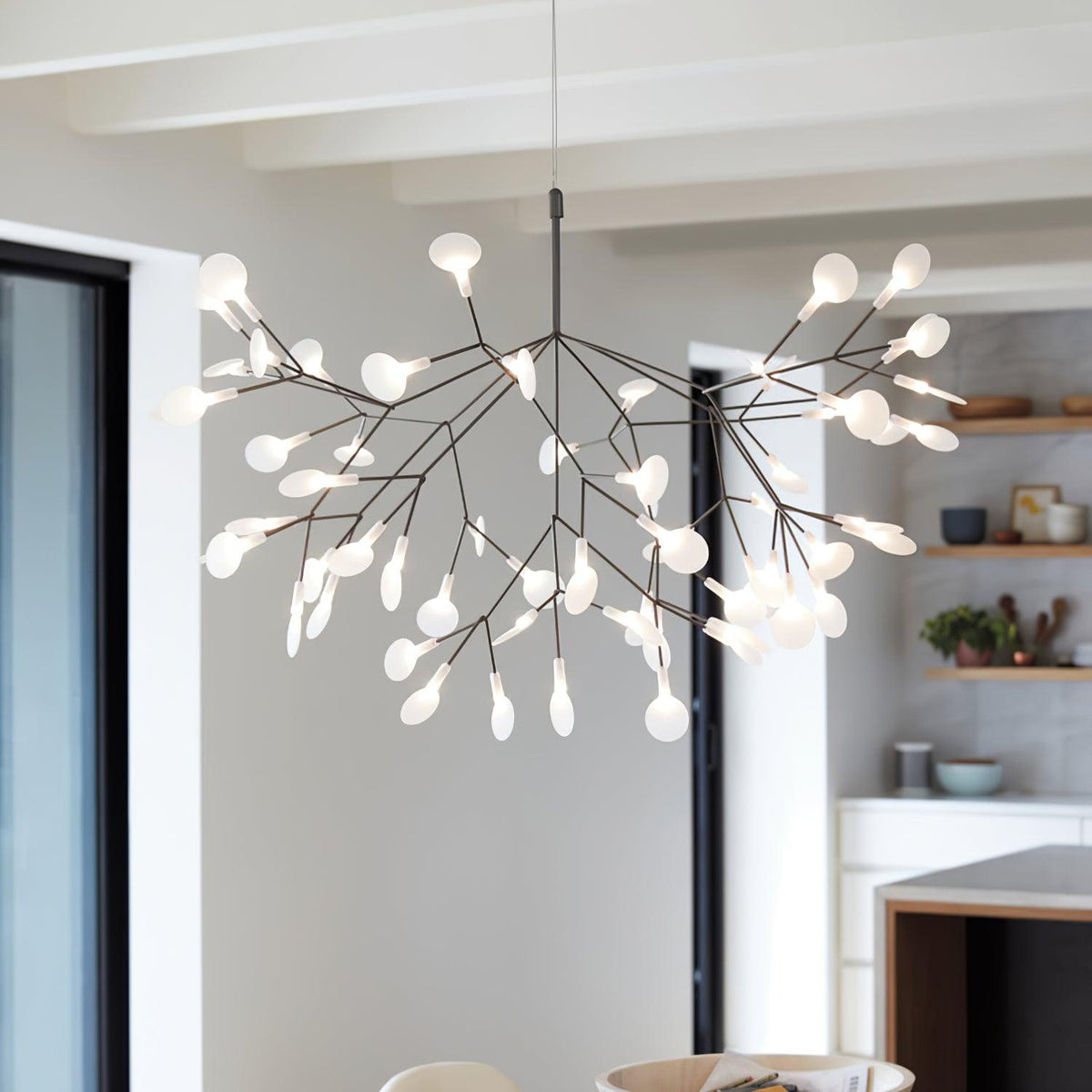 Plafonnier LED branche organique en métal blanc et acrylique pour salle à manger à hauts plafonds, lustre moderne décoratif, dimmable, ajustable, S
