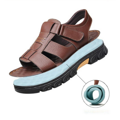 Men's Leather Sandals with Arch Support – Breathable Open-Toe Footbed for Walking & Summer Wear