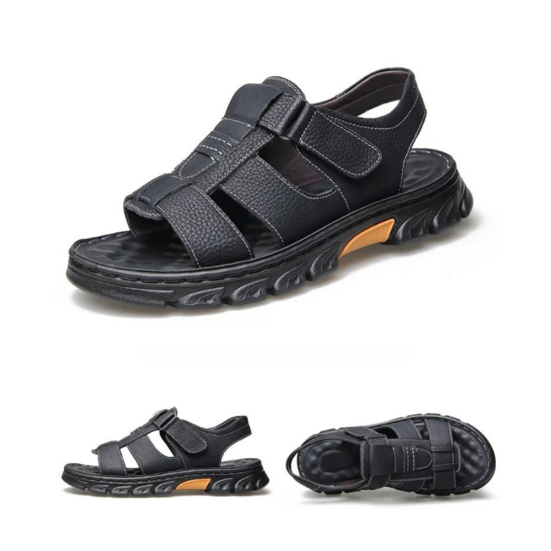 Men's Leather Sandals with Arch Support – Breathable Open-Toe Footbed for Walking & Summer Wear