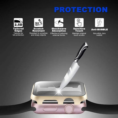 Reinforced Metal Armor Shell with Built-In Hardened Glass Display Shield for 40mm & 44mm Series 4/5/6, 38mm & 42mm Series 1/2/3