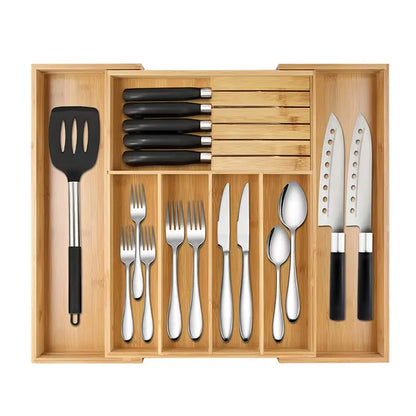 EcoHome | Bamboo Kitchen Drawer Organizer with Expandable Design | Adjustable Utensil Tray for Efficient Storage