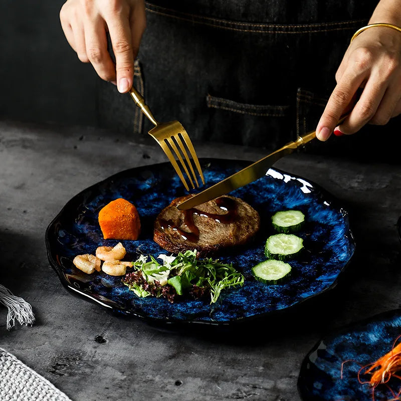Service de vaisselle en céramique, ensemble de 10 pièces au motif bleu céleste pour dîners de famille, repas décontractés, réceptions formelles, indispensable de cuisine