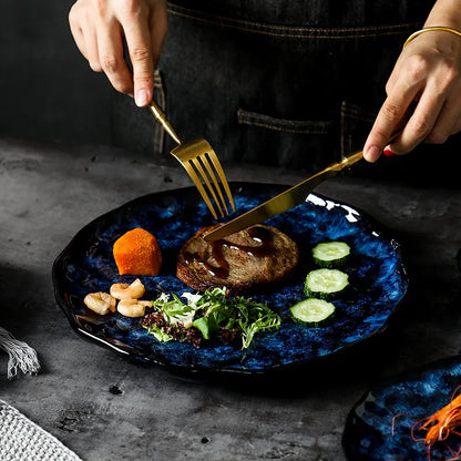 Service de vaisselle en céramique, ensemble de 10 pièces au motif bleu céleste pour dîners de famille, repas décontractés, réceptions formelles, indispensable de cuisine