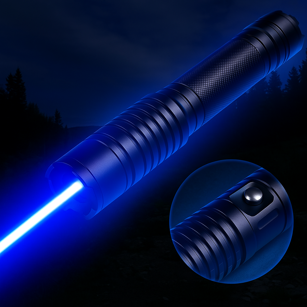Rechargeable Flashlight Laser Torch Light, High Power Blue Laser Pointer for Camping and Fire Starting