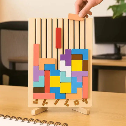 Angled Wooden Block Puzzle Desktop Game for Mental Breaks and Stress Relief Tabletop Brain Teaser Adult Focus Tool