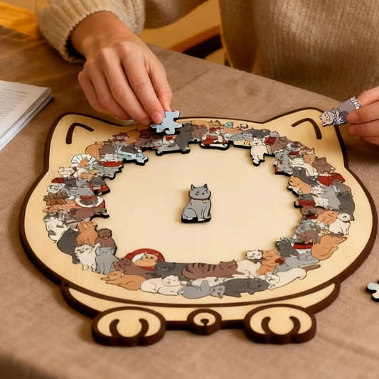 Puzzle silhouette de chat en bois, 135 pièces pour adultes et enfants | Décoration de table et activité sans écran