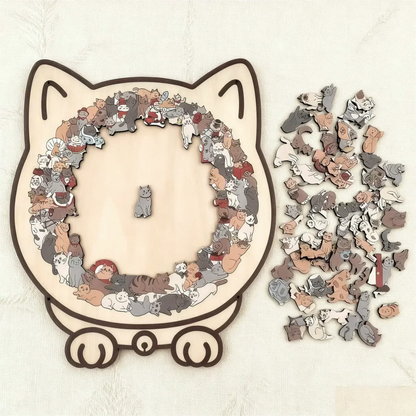 Wooden Cat Silhouette Jigsaw Puzzle 135 Pieces for Adults & Kids | Tabletop Decoration & Screen-Free Activity