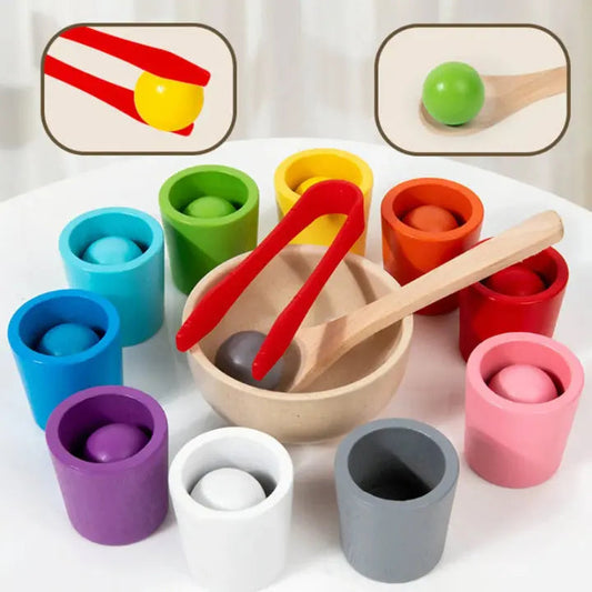 Ensemble de jouets éducatifs en bois avec boules et tasses pour tout-petits – Activité de tri pour enfants de 3 ans et plus