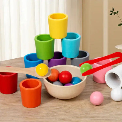 Wooden Color Matching Toy Set with Balls and Cups for Toddlers – Educational Sorting Activity for Kids 3+