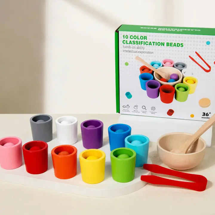 Wooden Color Matching Toy Set with Balls and Cups for Toddlers – Educational Sorting Activity for Kids 3+
