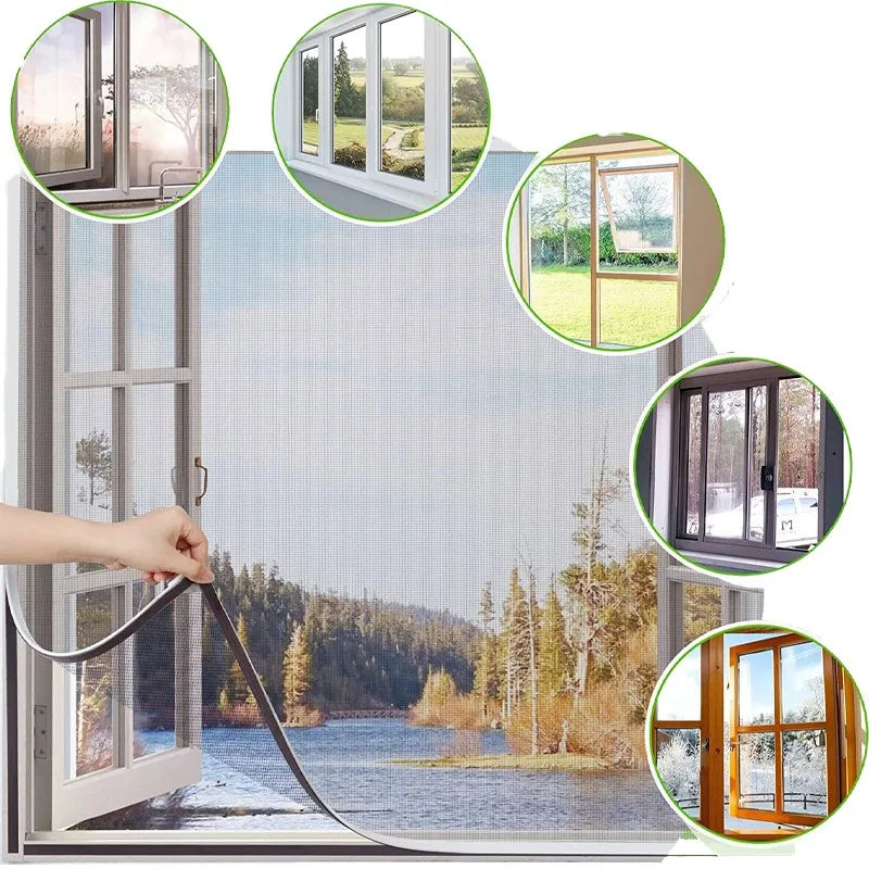 Adjustable Window Screen Mesh with Hook-and-Loop Fastener for Bug Protection in Homes and Doors