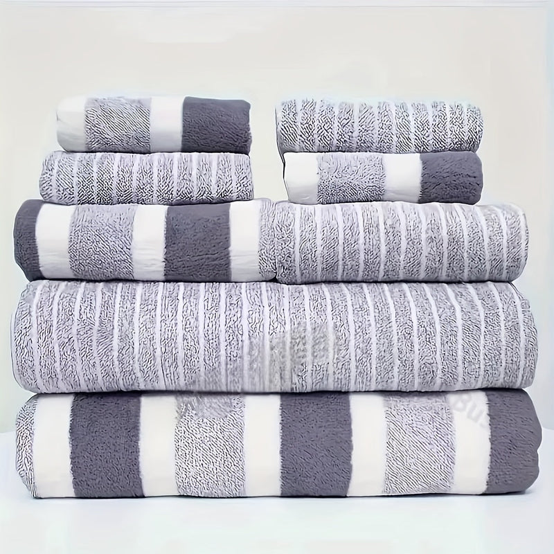 Coral Fleece Towel Set 8-Piece Quick-Dry Lightweight for Shower Bath Gym Travel Home Bathroom Neutral Tones 9.9 oz/sq ft Microfiber