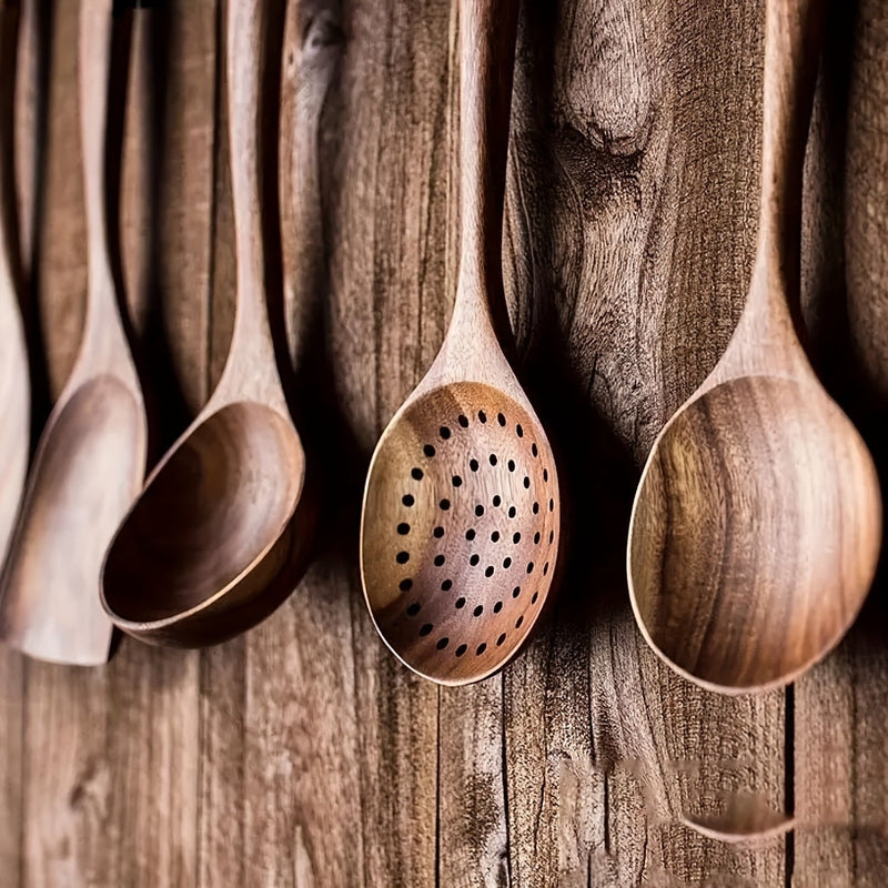 5-Piece Bamboo Cooking Utensil Set 12 Inch Spoons Spatula Ladle Non-Stick Safe Tools for Everyday Meal Prep Stirring Serving Noodles Pasta S