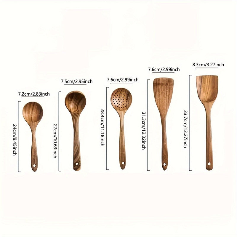 5-Piece Bamboo Cooking Utensil Set 12 Inch Spoons Spatula Ladle Non-Stick Safe Tools for Everyday Meal Prep Stirring Serving Noodles Pasta S