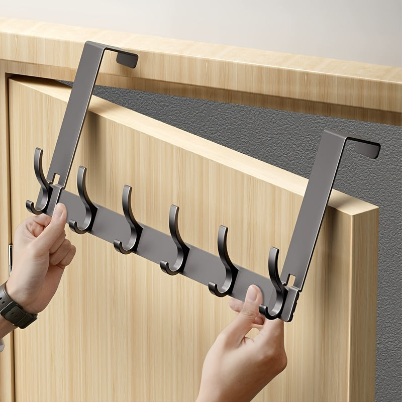 Door-Mounted Aluminum Hook Rack 15 in Black – No-Drill Coat Hanger for Entryway Closet Bedroom Bathroom – 6 & 7 Hook Configurations