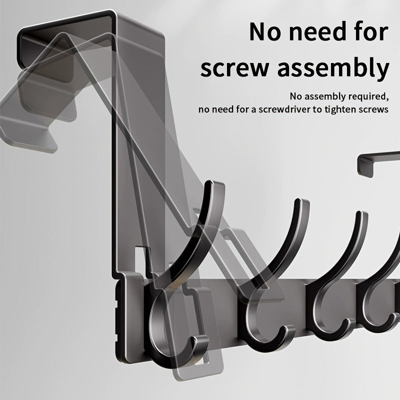 Door-Mounted Aluminum Hook Rack 15 in Black – No-Drill Coat Hanger for Entryway Closet Bedroom Bathroom – 6 & 7 Hook Configurations