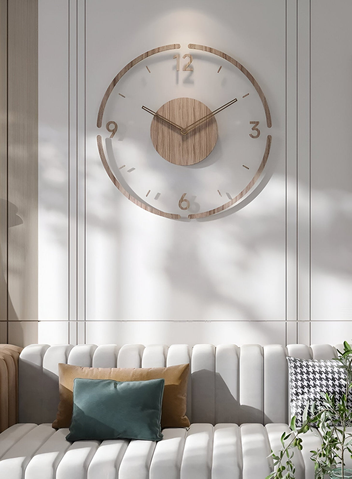 Silent Wall Clock Modern Acrylic Wood Design Non-Ticking Quartz Decorative Timepiece for Living Room Bedroom Home Office